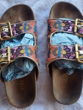 Prada Floral Jacquard Double Buckle Sandals Size 36